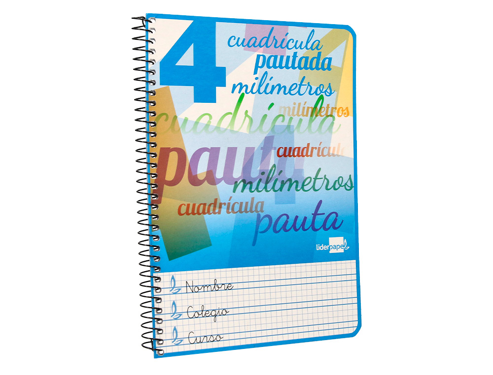 CUADERNO ESPIRAL LIDERPAPEL CUARTO PAUTAGUIA TAPA BLANDA 40H 75GR CUADRO PAUTADO 4MM C OLORES SURTIDOS