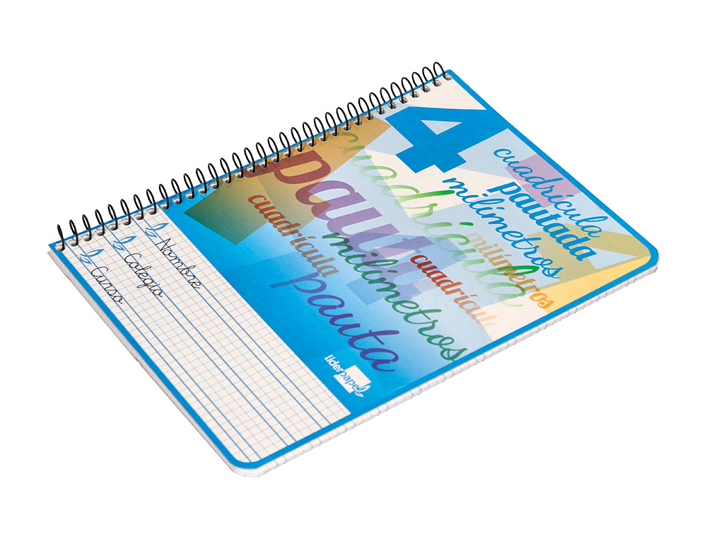 CUADERNO ESPIRAL LIDERPAPEL CUARTO PAUTAGUIA TAPA BLANDA 40H 75GR CUADRO PAUTADO 4MM C OLORES SURTIDOS