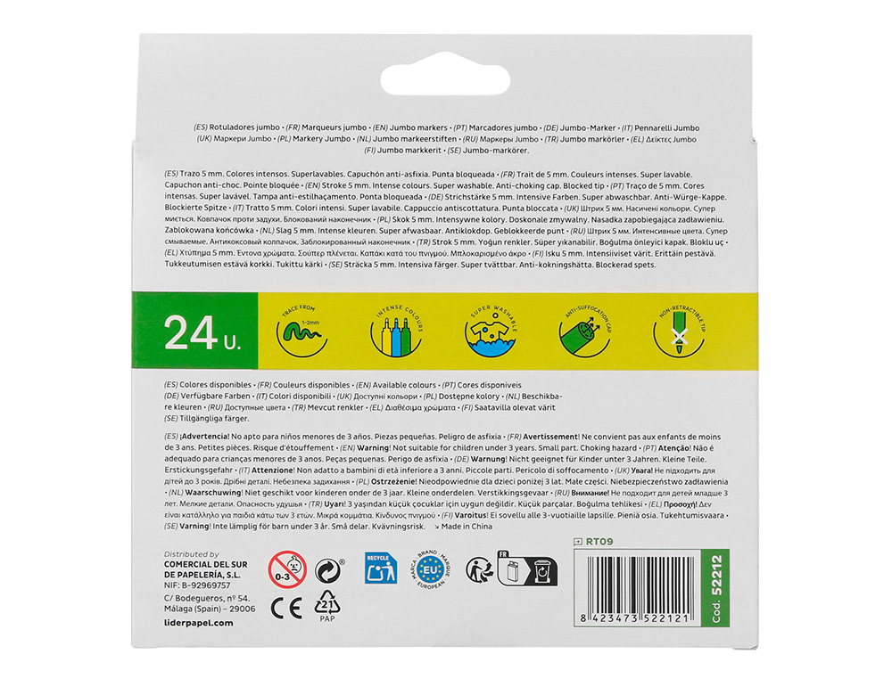 ROTULADOR LIDERPAPEL JUMBO CAJA DE 24 UNIDADES COLORES SURTIDOS