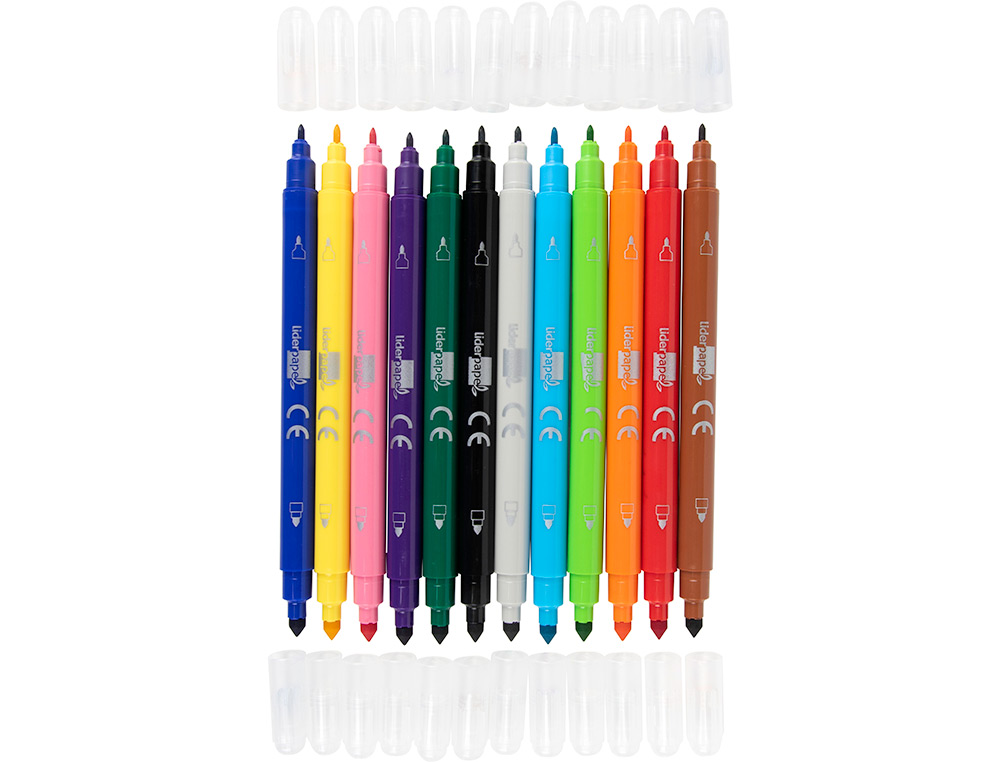 ROTULADOR LIDERPAPEL DUO DOBLE PUNTA FINA Y GRUESA CAJA DE 12 UNIDADES COLORES SURTIDOS