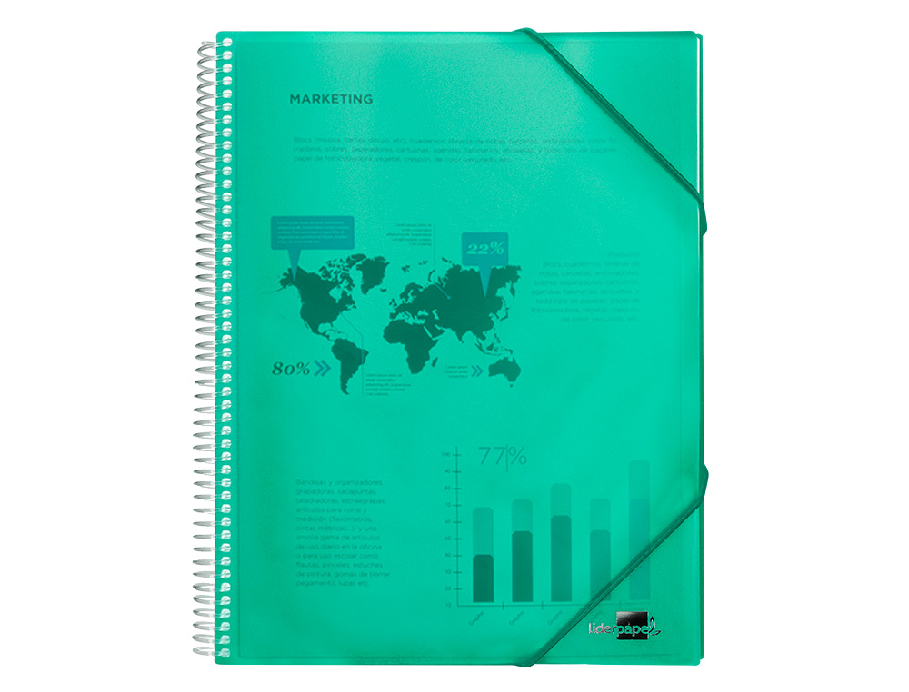 CARPETA LIDERPAPEL ESCAPARATE CON ESPIRAL 20 FUNDAS POLIPROPILENO DIN A4 VERDE