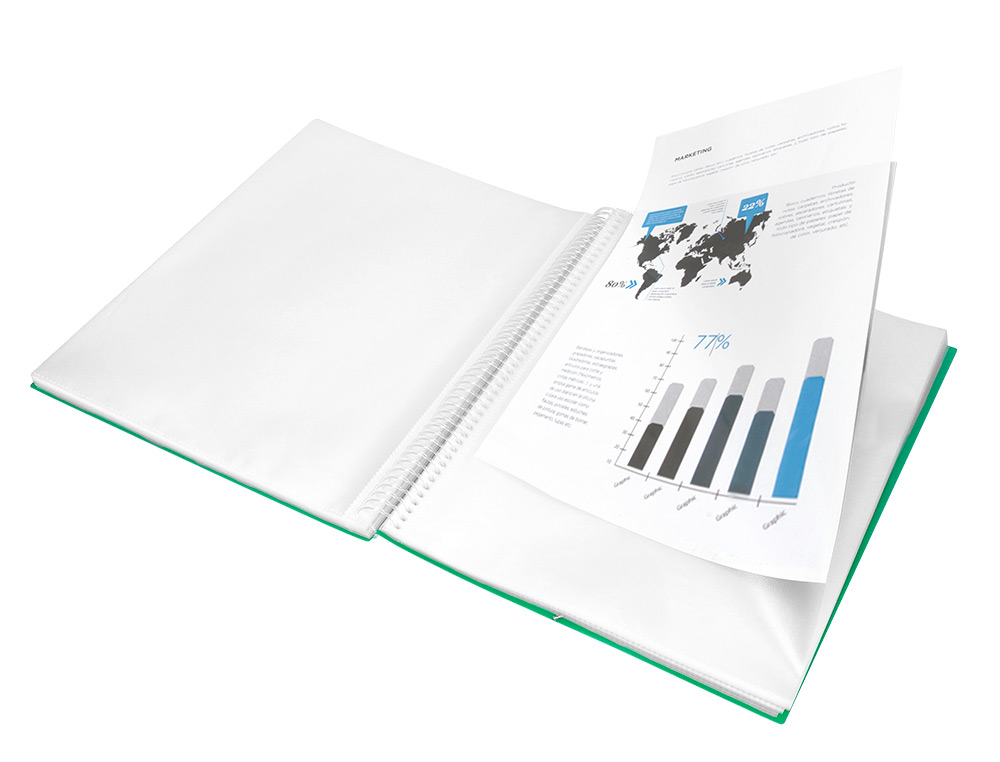 CARPETA LIDERPAPEL ESCAPARATE CON ESPIRAL 20 FUNDAS POLIPROPILENO DIN A4 VERDE
