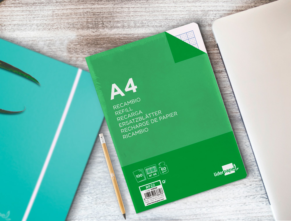 RECAMBIO LIDERPAPEL A4 100 HOJAS 60G/M2 RAYADO Nº 46 4 TALADROS