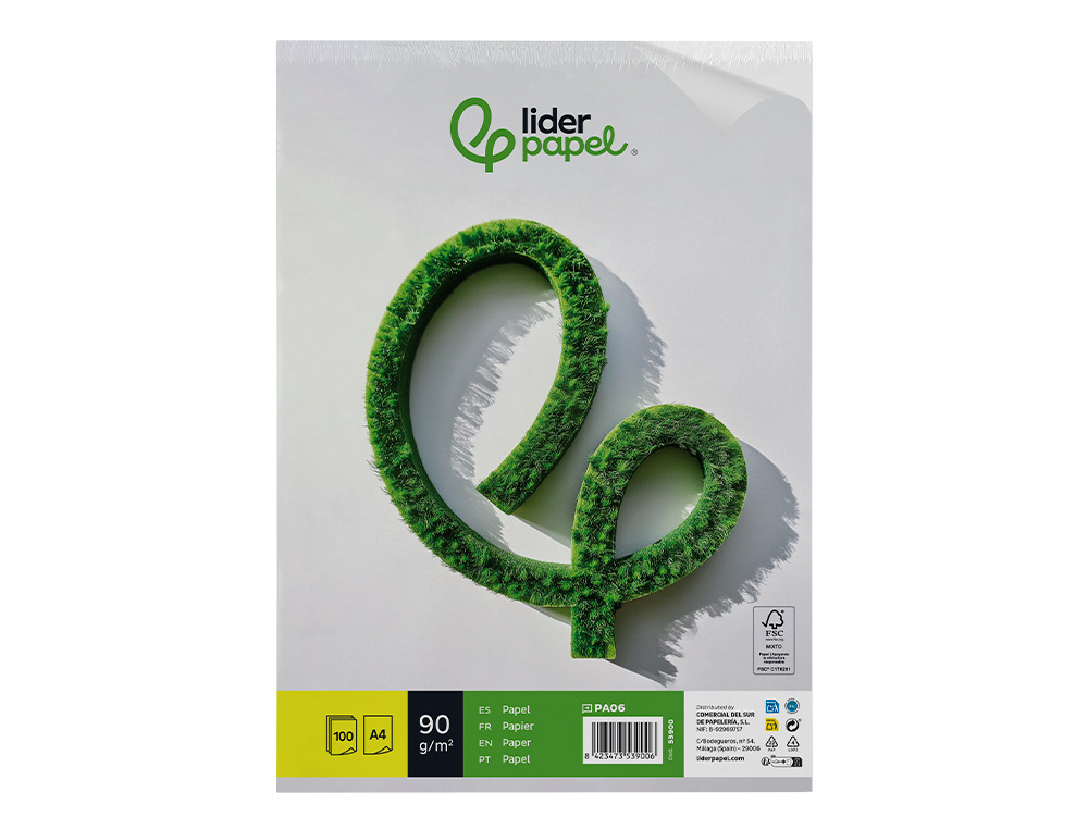 PAPEL LIDERPAPEL A4 90G/M2 LISO PAQUETE DE 100 HOJAS