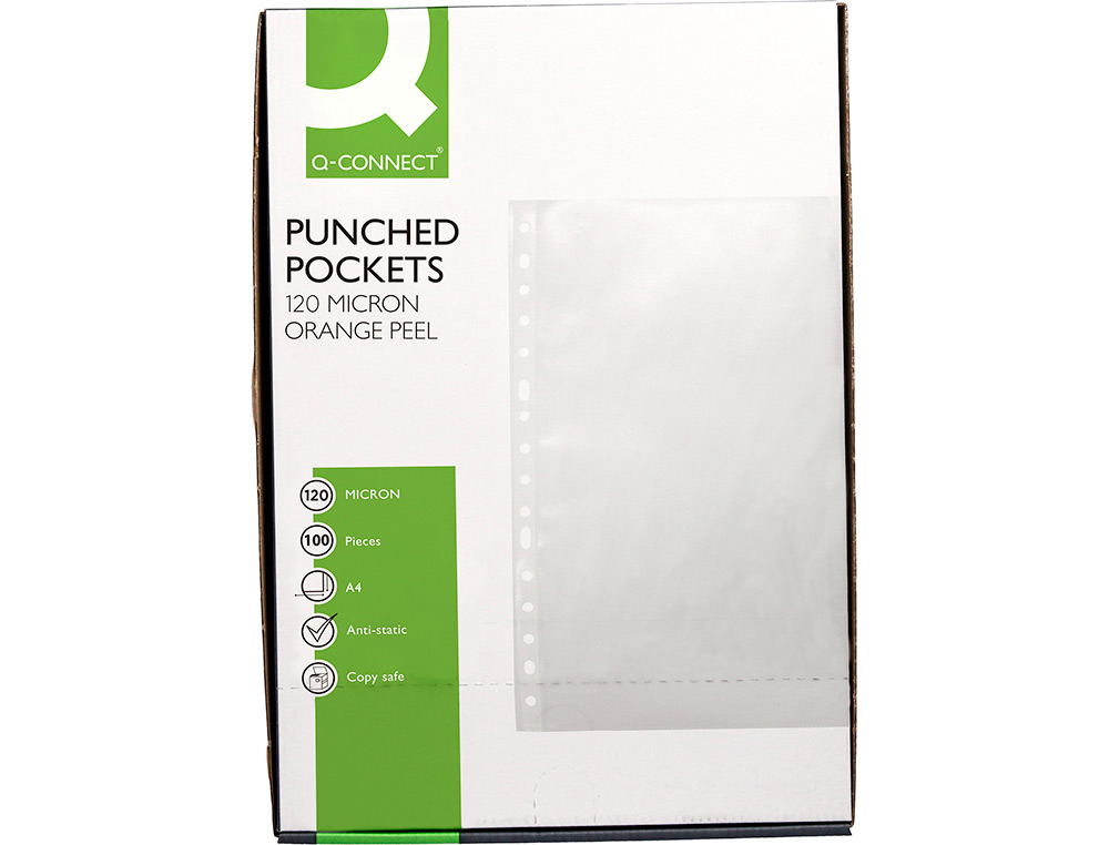 FUNDA MULTITALADRO Q-CONNECT DIN A4 120 MC PIEL DE NARANJA CAJA DE 100 UNIDADES