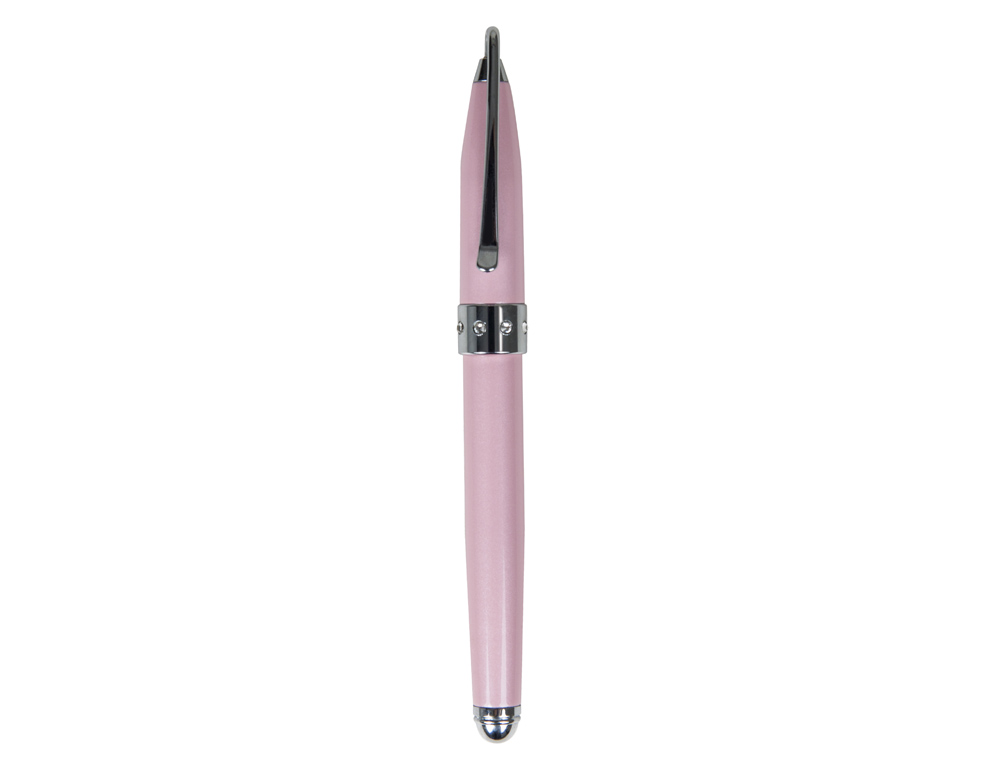 JUEGO DE BOLIGRAFO Y PLUMA BELIUS BRENA ROSA LACADO CON CRISTAL EN LA ANILLA CENTRAL EN ESTUCHE