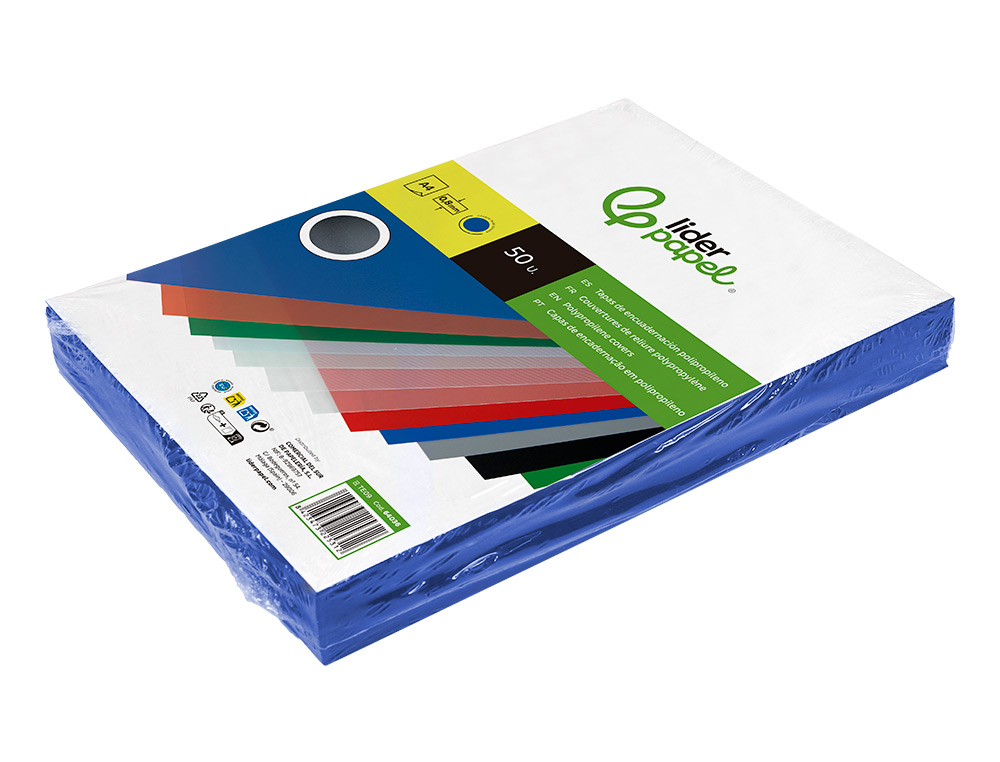 TAPA ENCUADERNACION LIDERPAPEL POLIPROPILENO A4 0.8MM AZUL OPACO PAQUETE DE 50 UNIDADES