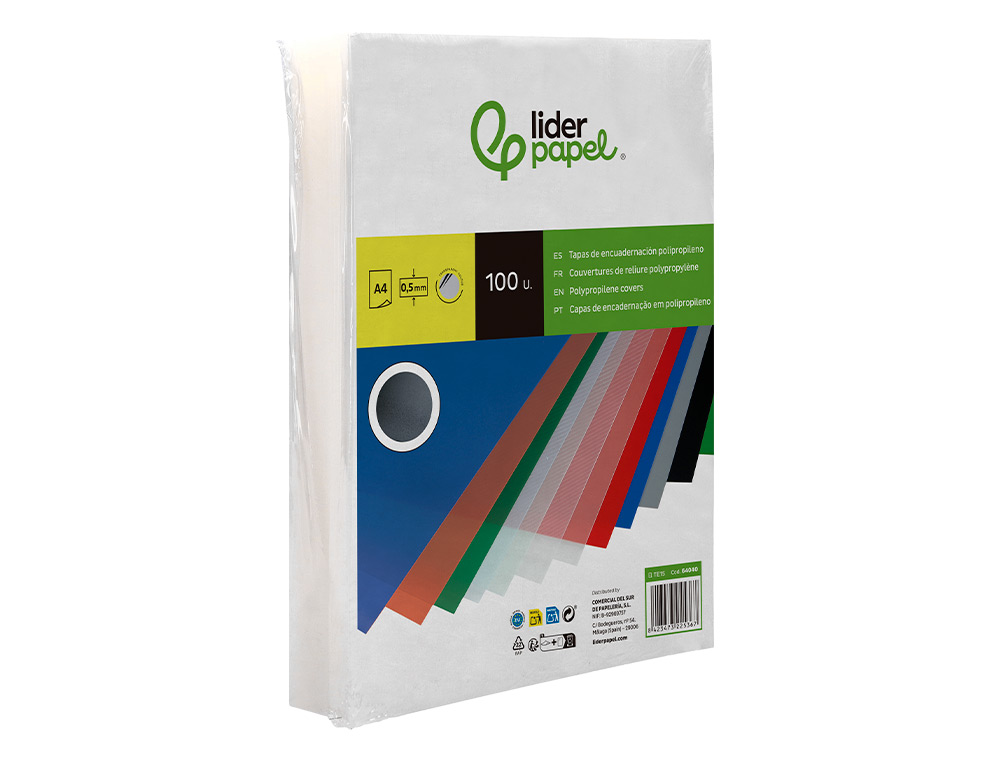 TAPA ENCUADERNACION LIDERPAPEL POLIPROPILENO A4 0.5MM INCOLOR TRANSLUCIDAS PAQUETE DE 100 UNIDADES