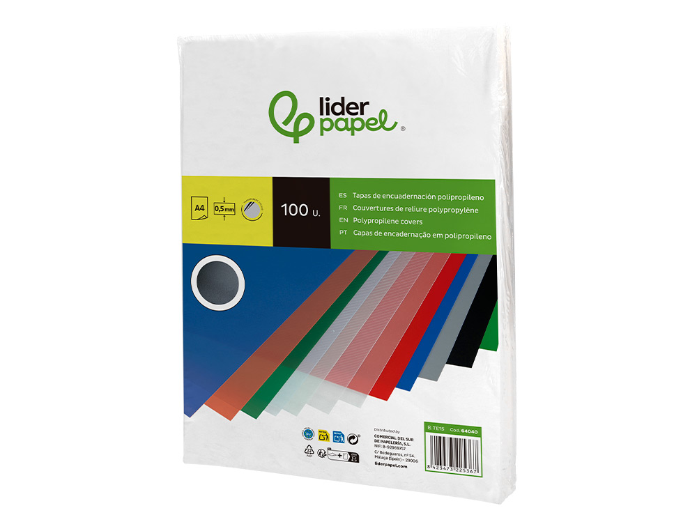 TAPA ENCUADERNACION LIDERPAPEL POLIPROPILENO A4 0.5MM INCOLOR TRANSLUCIDAS PAQUETE DE 100 UNIDADES