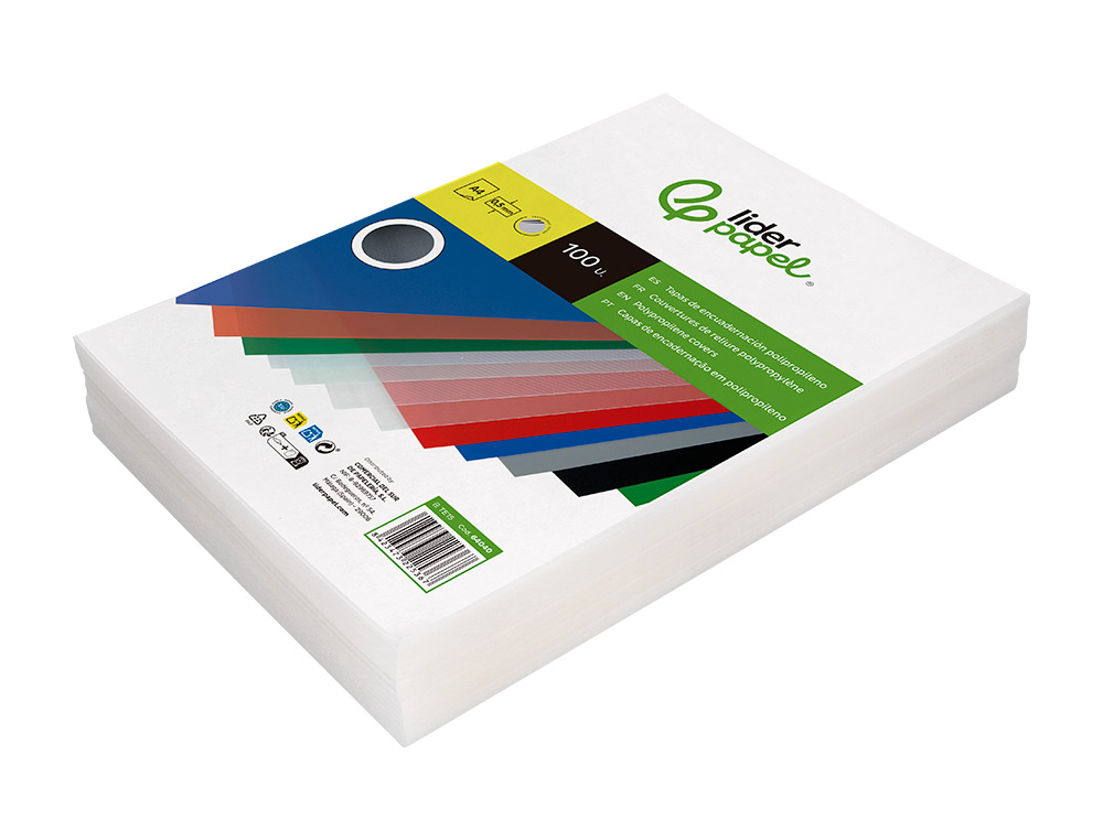 TAPA ENCUADERNACION LIDERPAPEL POLIPROPILENO A4 0.5MM INCOLOR TRANSLUCIDAS PAQUETE DE 100 UNIDADES