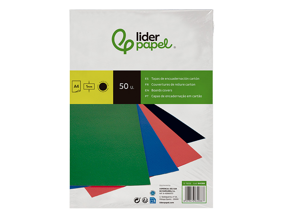 TAPA ENCUADERNACION LIDERPAPEL CARTON A4 1MM NEGRA PAQUETE DE 50 UNIDADES