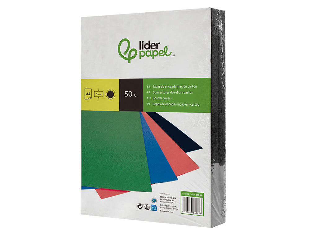TAPA ENCUADERNACION LIDERPAPEL CARTON A4 1MM NEGRA PAQUETE DE 50 UNIDADES