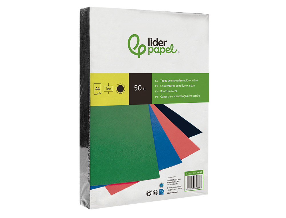 TAPA ENCUADERNACION LIDERPAPEL CARTON A4 1MM NEGRA PAQUETE DE 50 UNIDADES