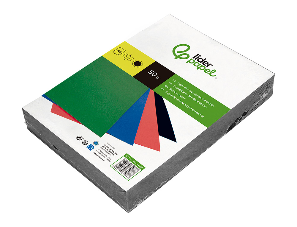TAPA ENCUADERNACION LIDERPAPEL CARTON A4 1MM NEGRA PAQUETE DE 50 UNIDADES