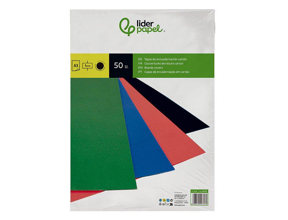 TAPA ENCUADERNACION LIDERPAPEL CARTON A3 1MM NEGRA PAQUETE DE 50 UNIDADES