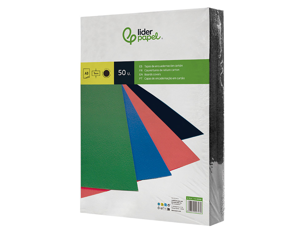 TAPA ENCUADERNACION LIDERPAPEL CARTON A3 1MM NEGRA PAQUETE DE 50 UNIDADES