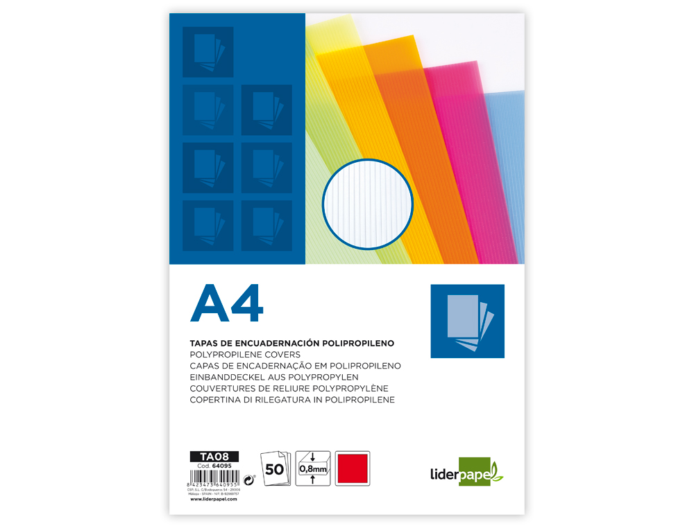 TAPA ENCUADERNACION LIDERPAPEL POLIPROPILENO ONDULADO A4 0.8 MM ROJO PAQUETE DE 50 UNIDADES