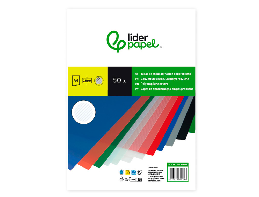 TAPA ENCUADERNACION LIDERPAPEL POLIPROPILENO ONDULADO A4 0.8 MM TRANSPARENTE PAQUETE DE 50 UNIDADES