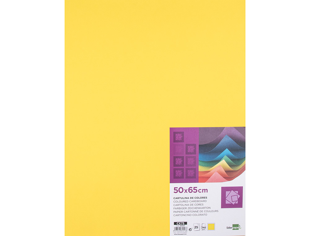 CARTULINA LIDERPAPEL 50X65 CM 240G/M2 AMARILLO LIMON PAQUETE DE 25 HOJAS