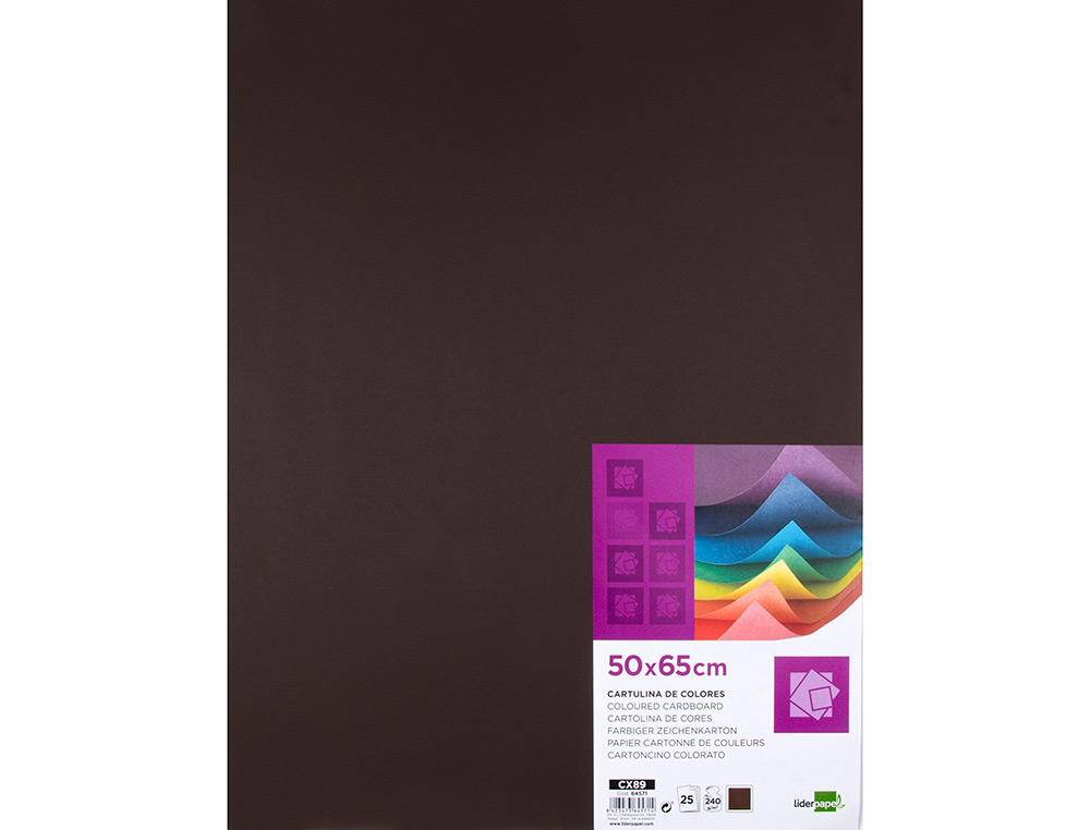 CARTULINA LIDERPAPEL 50X65 CM 240G/M2 MARRON PAQUETE DE 25 HOJAS