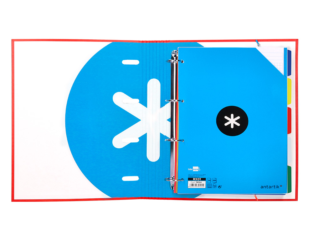 CARPETA CON RECAMBIO ANTARTIK A4 CUADRO 5MM FORRADA 4 ANILLAS 40MM REDONDAS CON SOLAPA COLOR ROJO