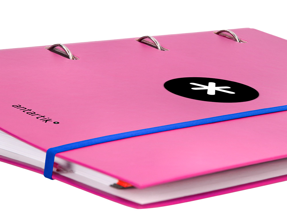 CARPETA CON RECAMBIO ANTARTIK A4 CUADRO 5MM FORRADA 4 ANILLAS 40MM REDONDAS CON SOLAPA COLOR ROSA