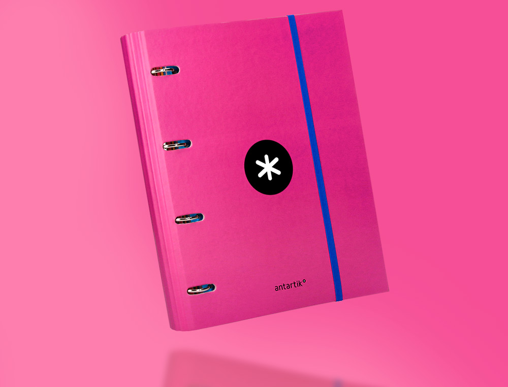 CARPETA CON RECAMBIO ANTARTIK A4 CUADRO 5MM FORRADA 4 ANILLAS 40MM REDONDAS CON SOLAPA COLOR ROSA