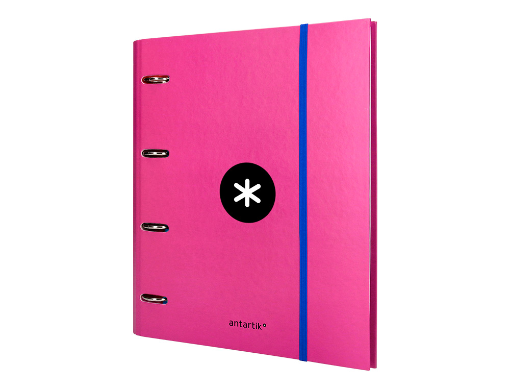 CARPETA CON RECAMBIO ANTARTIK A4 CUADRO 5MM FORRADA 4 ANILLAS 40MM REDONDAS CON SOLAPA COLOR ROSA