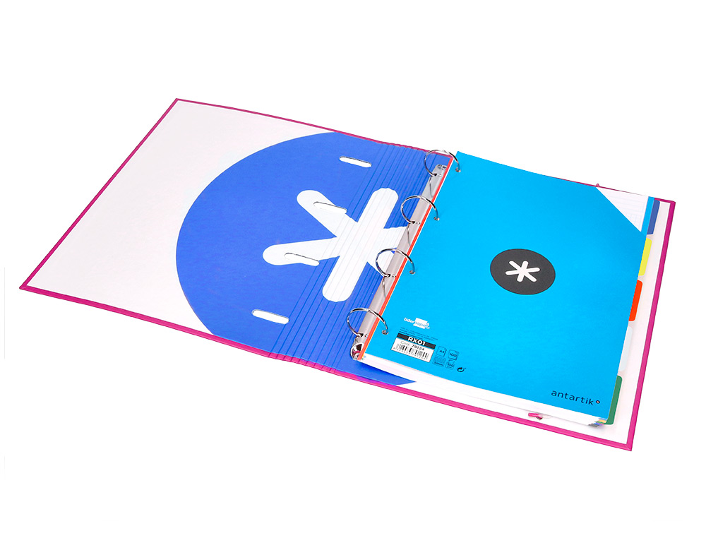 CARPETA CON RECAMBIO ANTARTIK A4 CUADRO 5MM FORRADA 4 ANILLAS 40MM REDONDAS CON SOLAPA COLOR ROSA