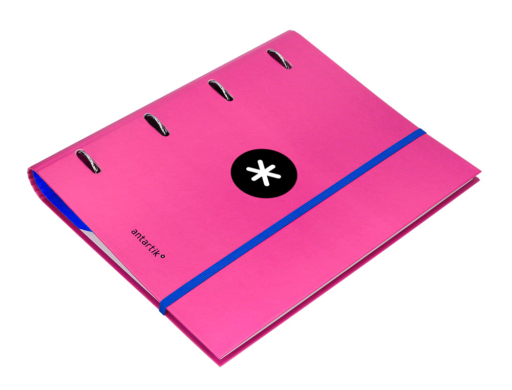 CARPETA CON RECAMBIO ANTARTIK A4 CUADRO 5MM FORRADA 4 ANILLAS 40MM REDONDAS CON SOLAPA COLOR ROSA