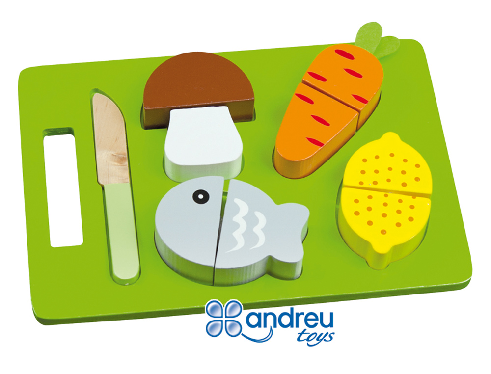 JUEGO ANDREUTOYS BANDEJA ALIMENTOS PARA CORTAR 21,4X15X3 CM