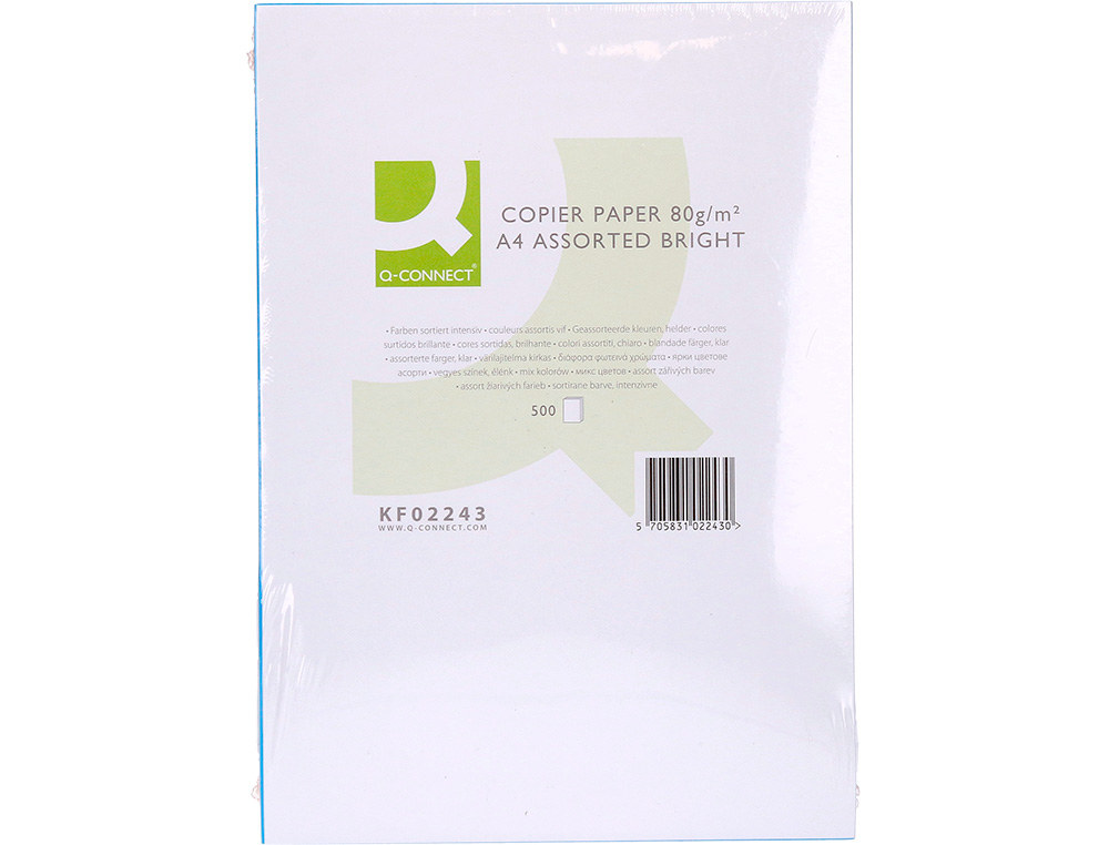 PAPEL COLOR Q-CONNECT DIN A4 80 GR 5 COLORES SURTIDOS INTENSOS PAQUETE DE 500 HOJAS