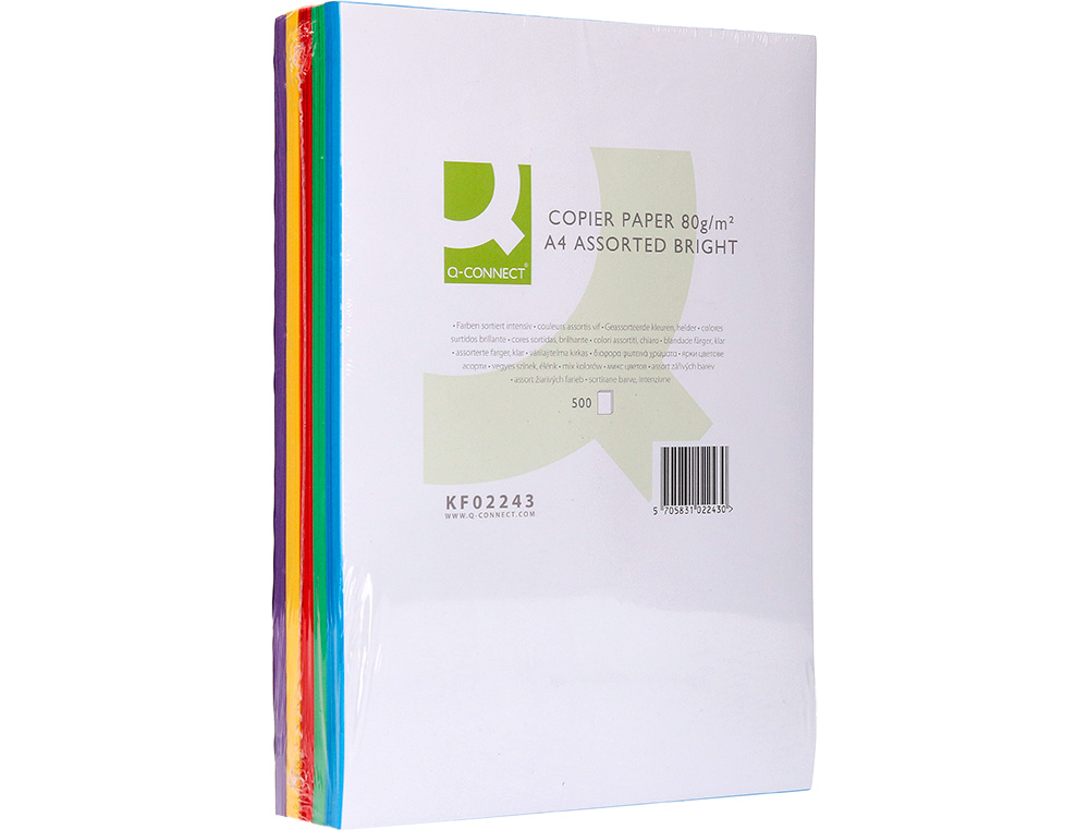 PAPEL COLOR Q-CONNECT DIN A4 80 GR 5 COLORES SURTIDOS INTENSOS PAQUETE DE 500 HOJAS