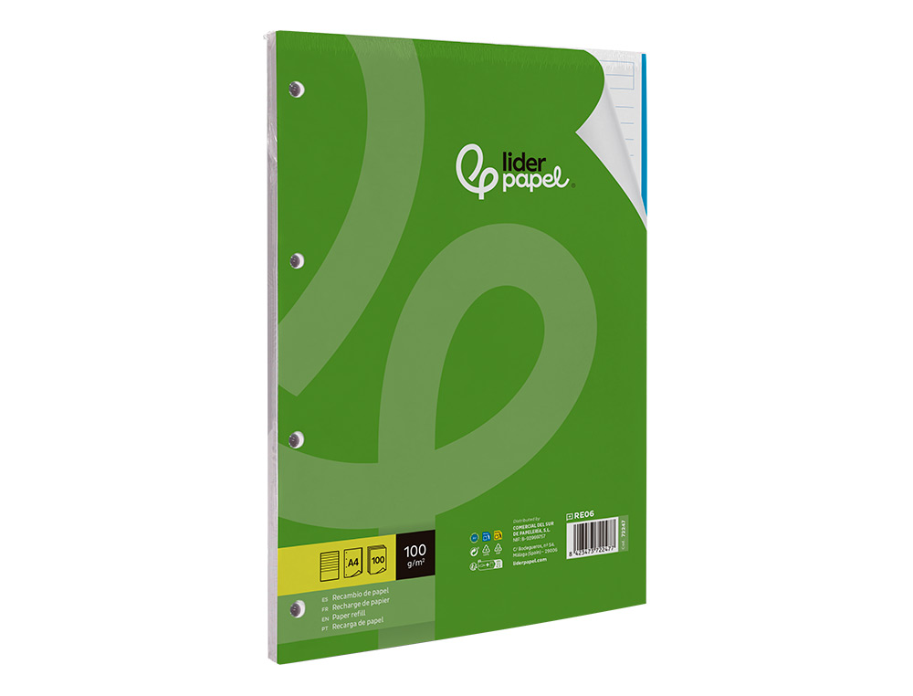 RECAMBIO LIDERPAPEL A4 100 HOJAS 100GR RAYADO HORIZONTAL 4 TALADROS BANDAS DE 5 COLORES