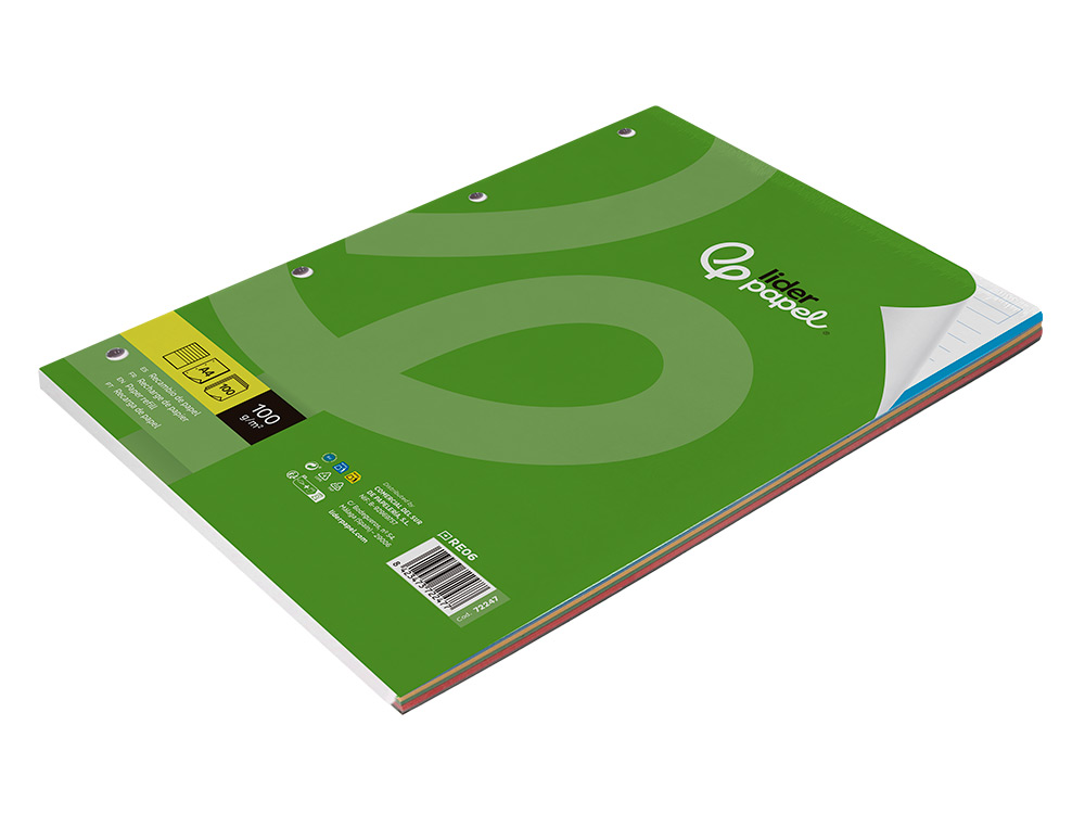 RECAMBIO LIDERPAPEL A4 100 HOJAS 100GR RAYADO HORIZONTAL 4 TALADROS BANDAS DE 5 COLORES