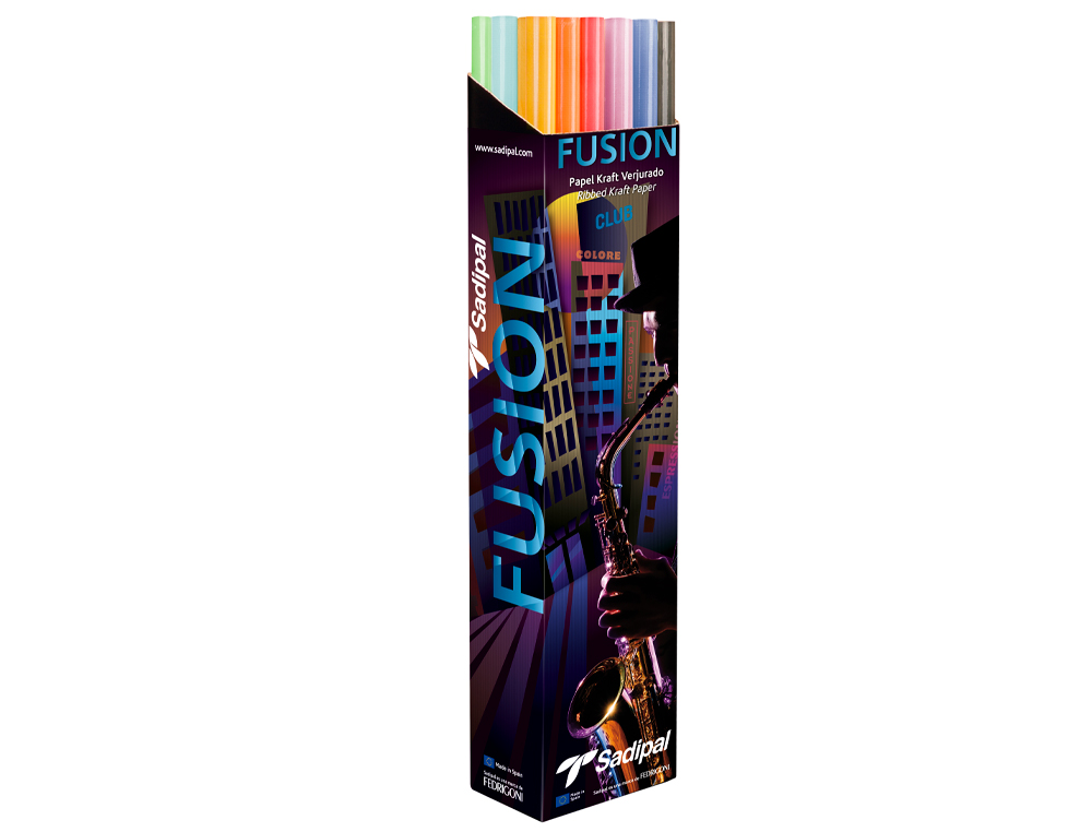 PAPEL KRAFT FUSION 1X3 MT EXPOSITOR 30 ROLLOS COLORES SURTIDOS