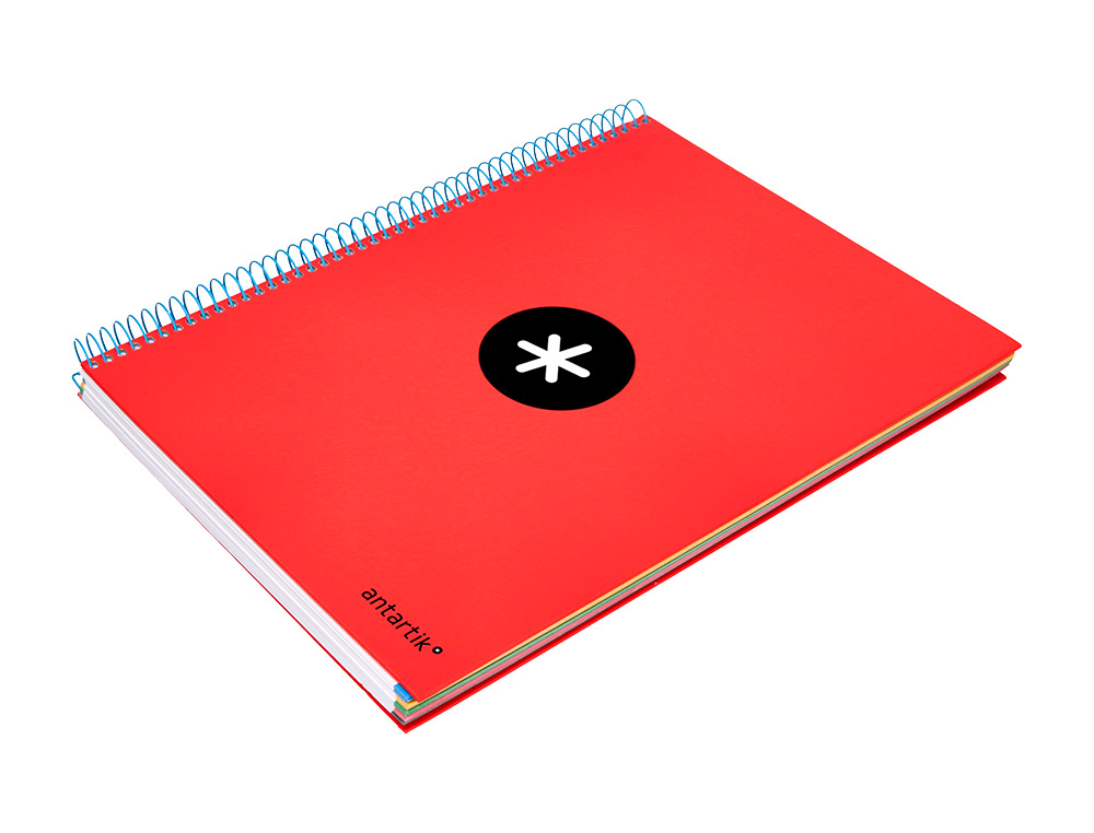 CUADERNO ESPIRAL A4 MICRO ANTARTIK TAPA FORRADA 120H 90 GR LISO CON BANDAS 4 TALADROS COLOR ROJO