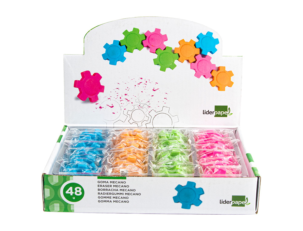 GOMA LIDERPAPEL MECANO CON FORMA DE RUEDA COLORES SURTIDOS