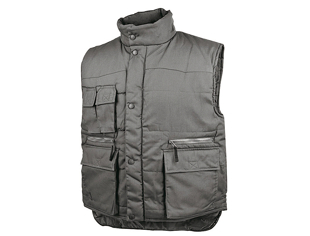 CHALECO DELTAPLUS MULTIBOLSILLOS CON CREMALLERA CINTURA ELASTICA PROTEGE RIONES GRIS VERDE TALLA XL