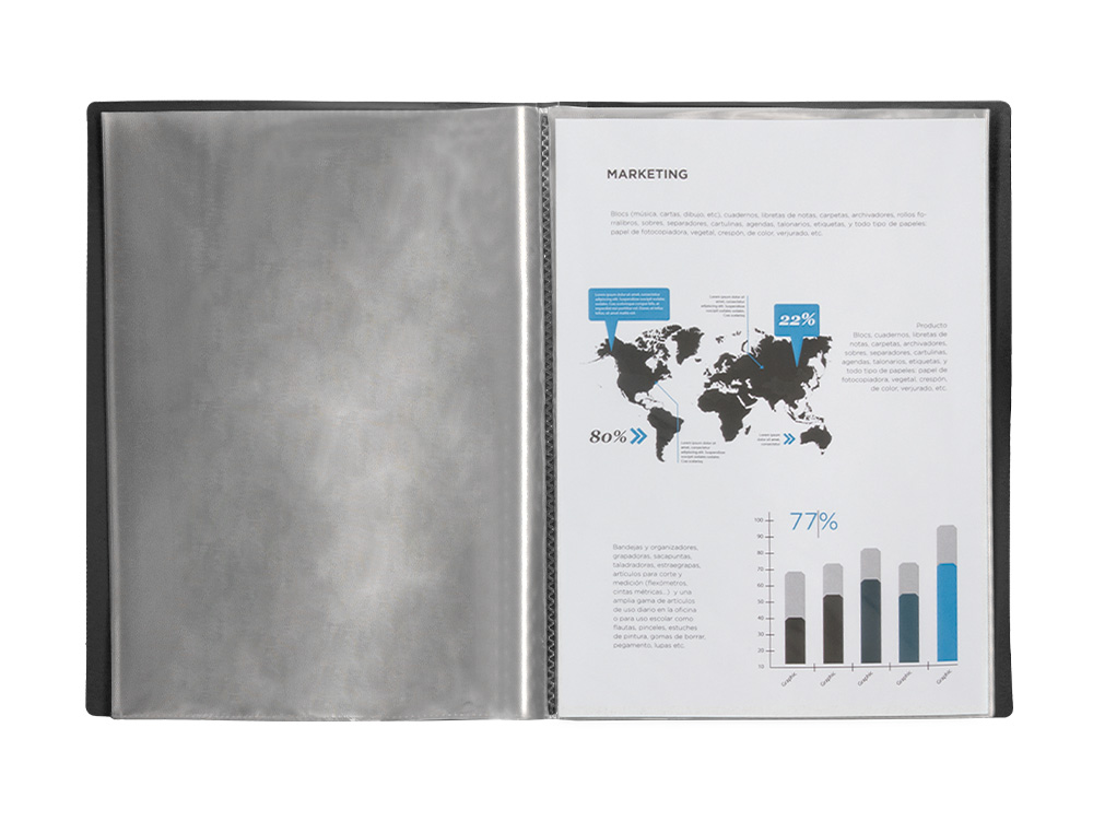 CARPETA LIDERPAPEL ESCAPARATE 30 FUNDAS PVC FOLIO NEGRO