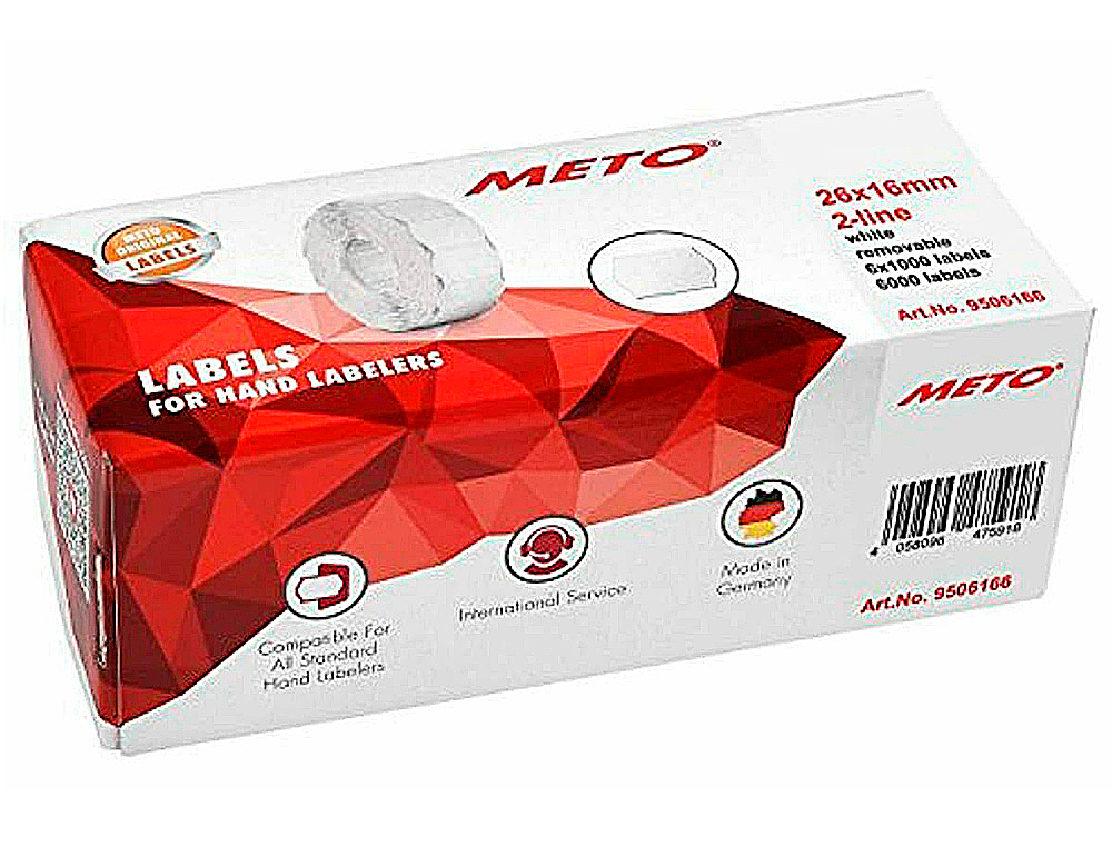 ETIQUETAS METO ONDULADAS 26X16 MM BLANCA ADH.2 ROLLO 1200 ETIQUETAS TROQUELADAS (P+T) PARA ETIQUETADORA TOVEL