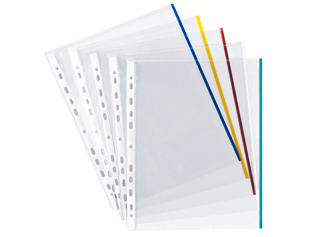 FUNDA MULTITALADRO Q-CONNECT DIN A4 70 MC CRISTAL CON BORDE COLORES SURTIDOS BOLSA DE 25 UNIDADES