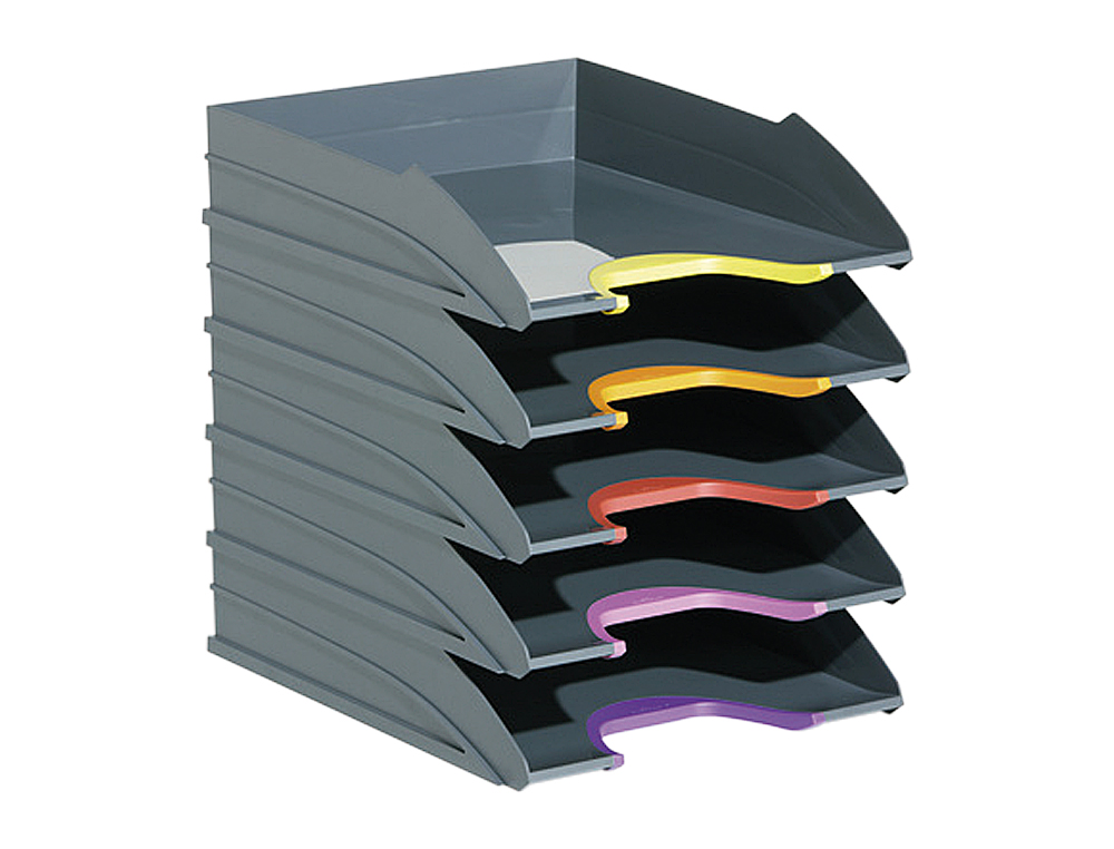 BANDEJA SOBREMESA DURABLE PLASTICO RECICLADO BLUE ANGEL GRIS 255X55X330 MM PACK DE 5 UNIDADES