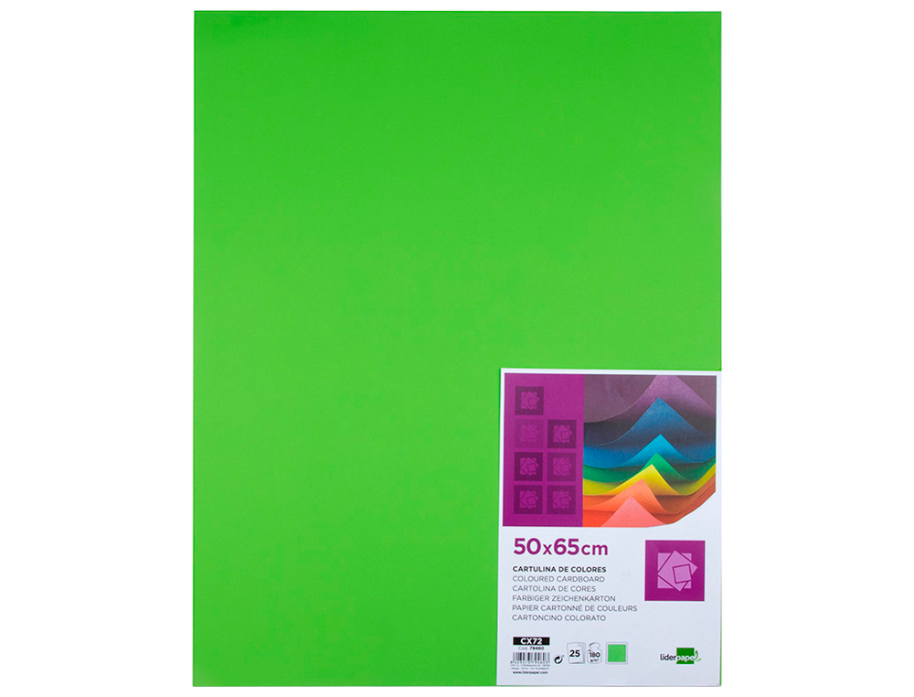 CARTULINA LIDERPAPEL 50X65 CM 180G/M2 VERDE PISTACHO PAQUETE DE 25 HOJAS