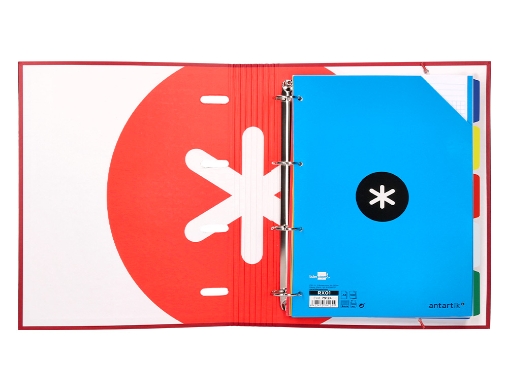 CARPETA CON RECAMBIO ANTARTIK A4 CUADRO 5MM FORRADA 4 ANILLAS 40MM REDONDAS CON SOLAPA COLOR FRAMBUESA