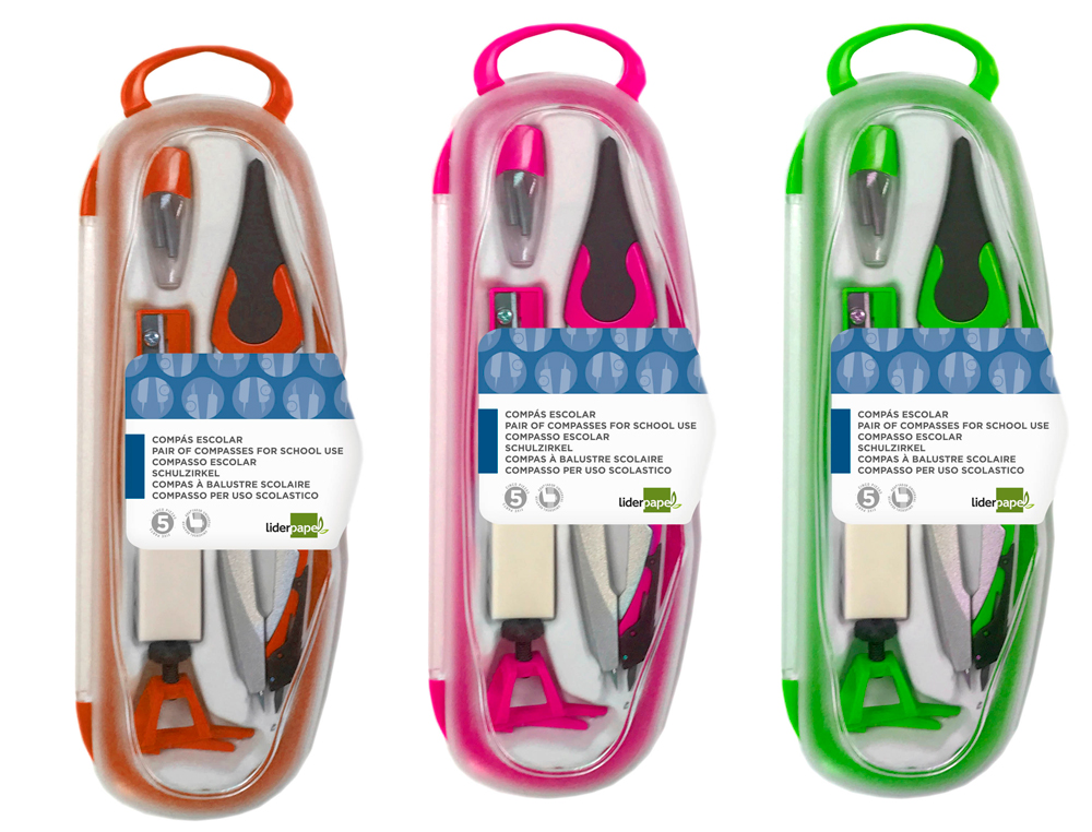 COMPAS LIDERPAPEL ADAPTADOR UNIVERSAL MINAS AFILAMINAS Y GOMA COLORES SURTIDOS