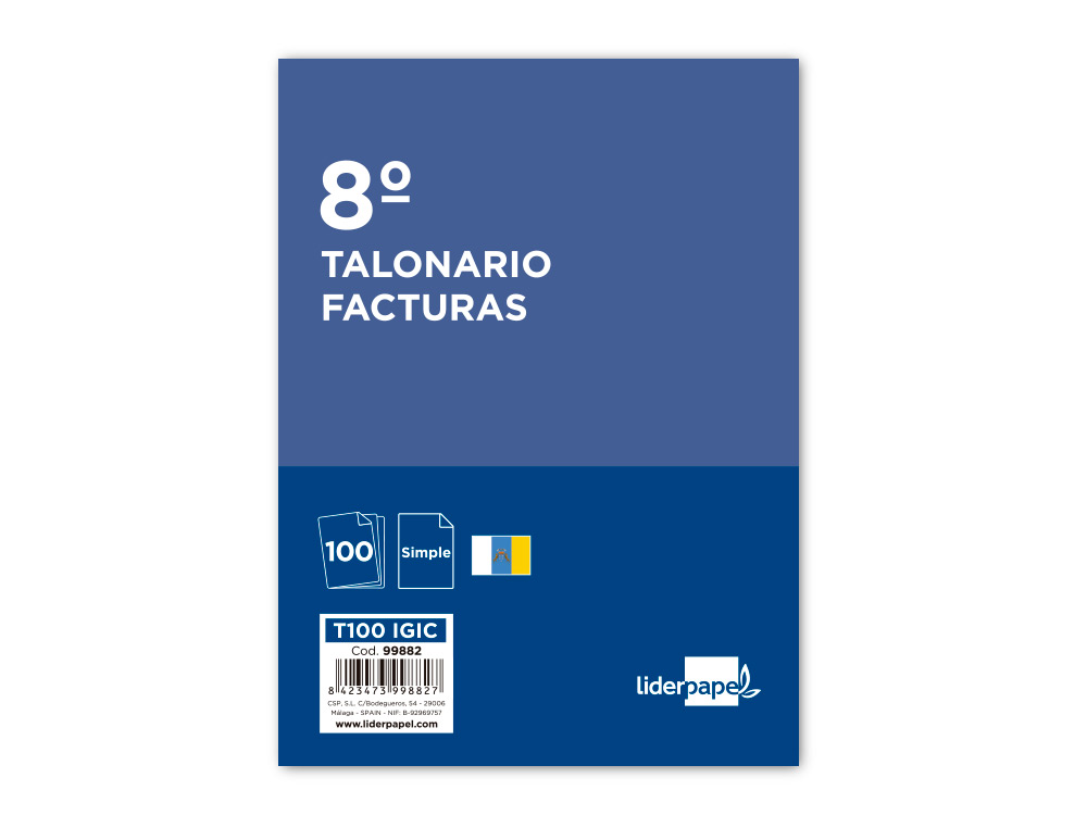 TALONARIO LIDERPAPEL FACTURAS 8 ORIGINAL T100 CON I.G.I.C.