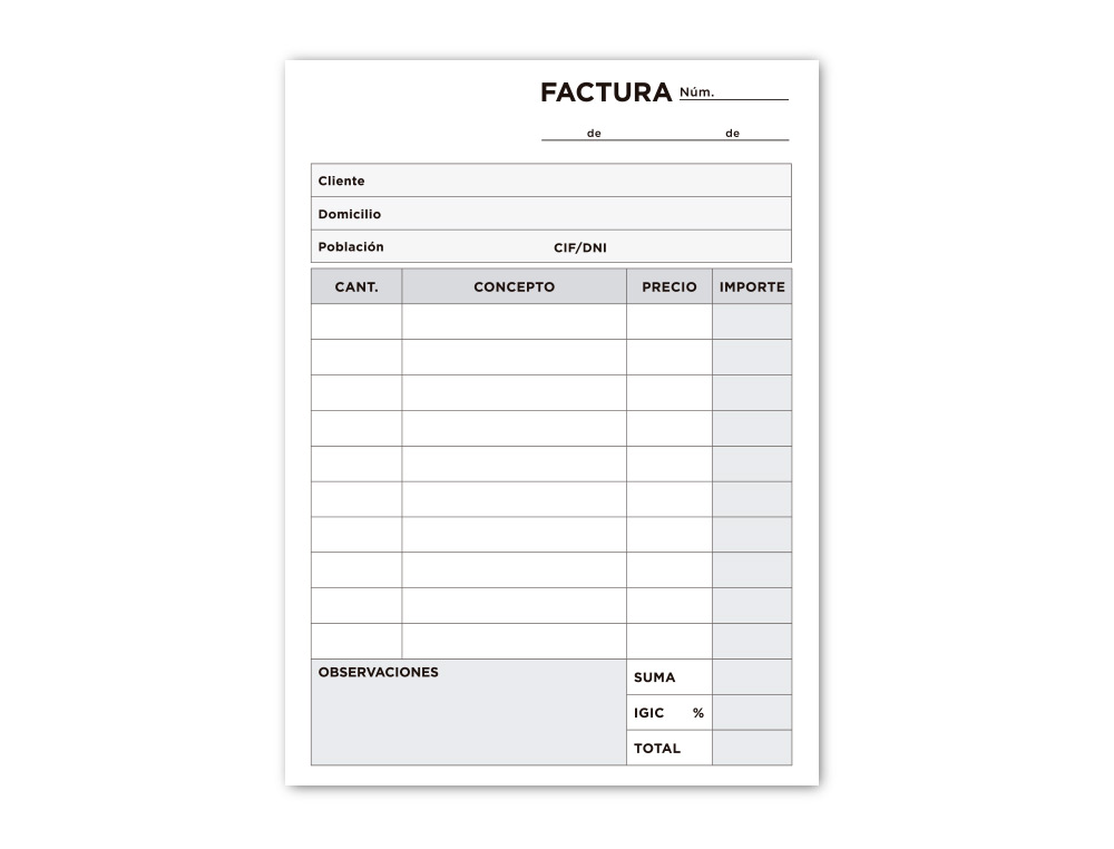 TALONARIO LIDERPAPEL FACTURAS 8 ORIGINAL T100 CON I.G.I.C.