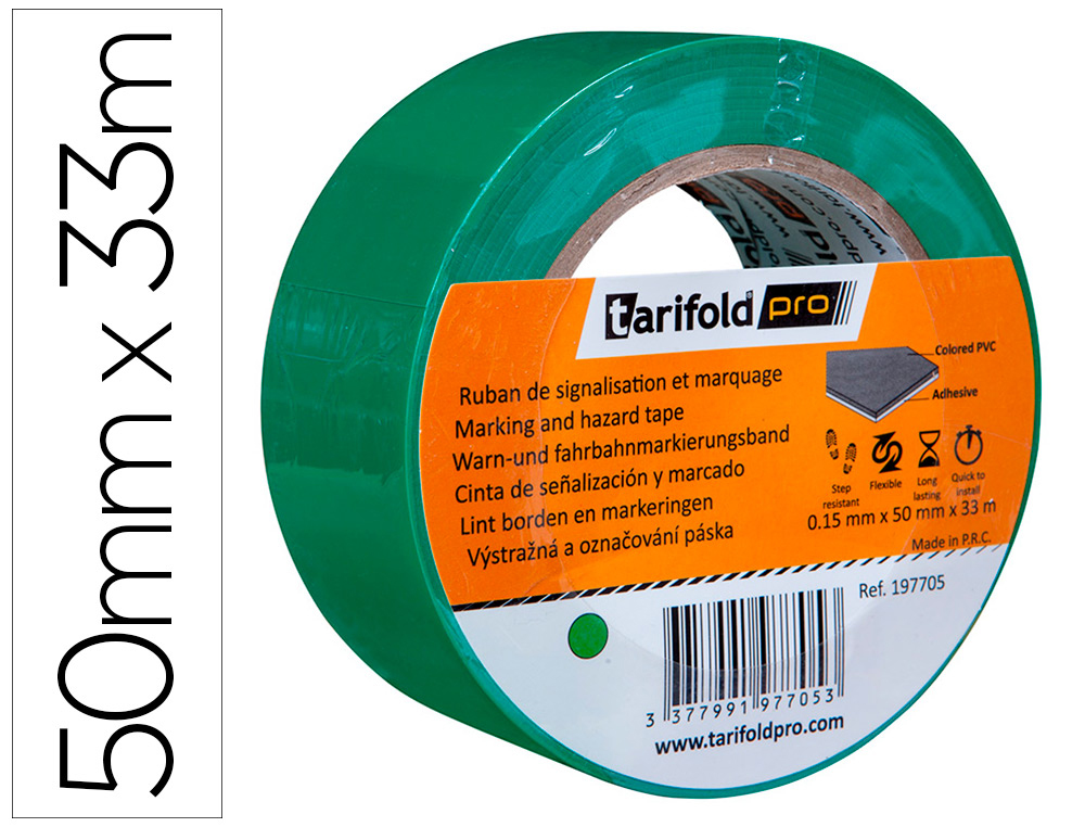 CINTA ADHESIVA TARIFOLD PARA MARCAJE Y SEALIZACION DE SUELO 33 MT X 50 MM COLOR VERDE
