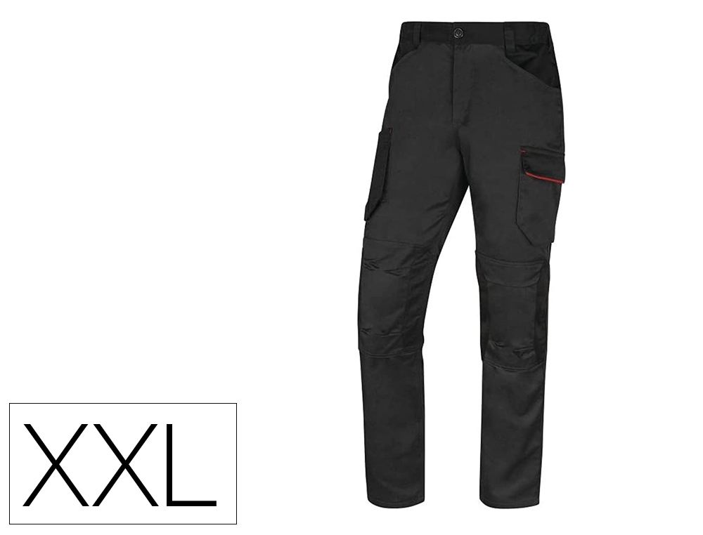 PANTALON DE TRABAJO DELTAPLUS CON CINTURA ELASTICA 7 BOLSILLOS COLOR GRIS-ROJO TALLA XXL